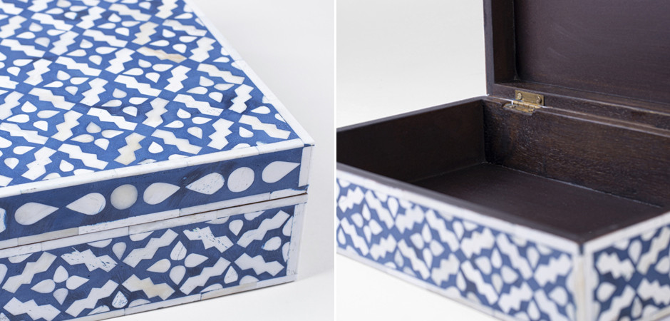 Шкатулка инкрустация костью Pattern Inlay Box Indigo