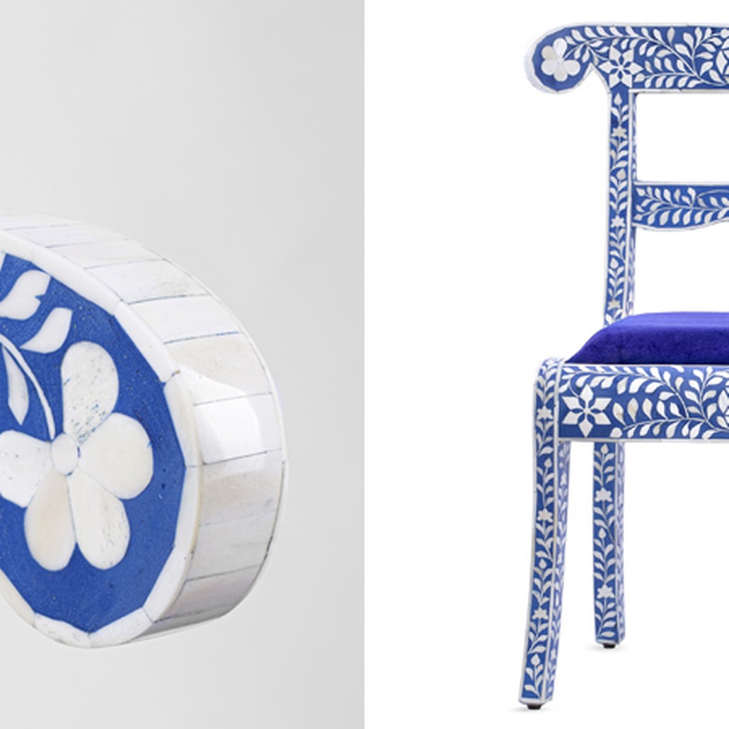 Стул инкрустация костью Bone Inlay Chairs синий