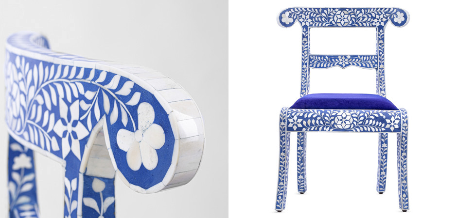 Стул инкрустация костью Bone Inlay Chairs синий