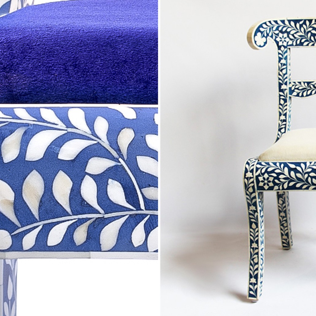Стул инкрустация костью Bone Inlay Chairs синий