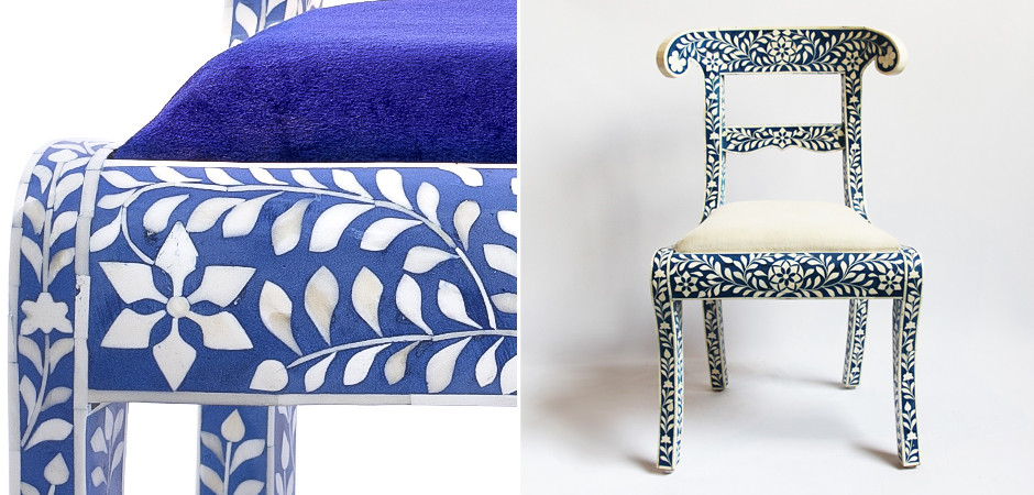 Стул инкрустация костью Bone Inlay Chairs синий