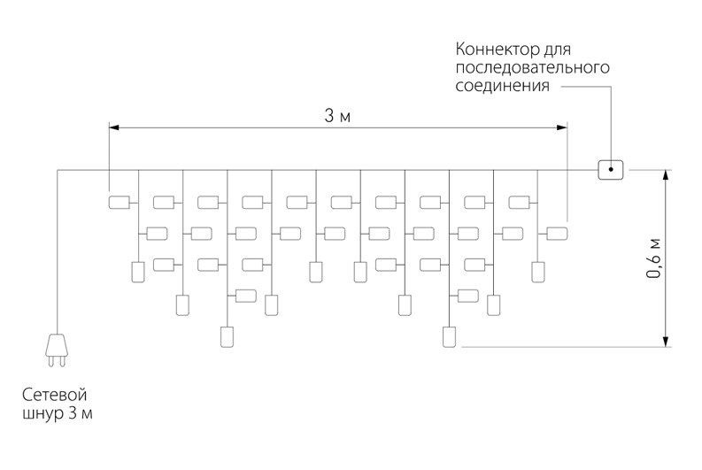 Светодиодная Гирлянда-Бахрома с Белым светом