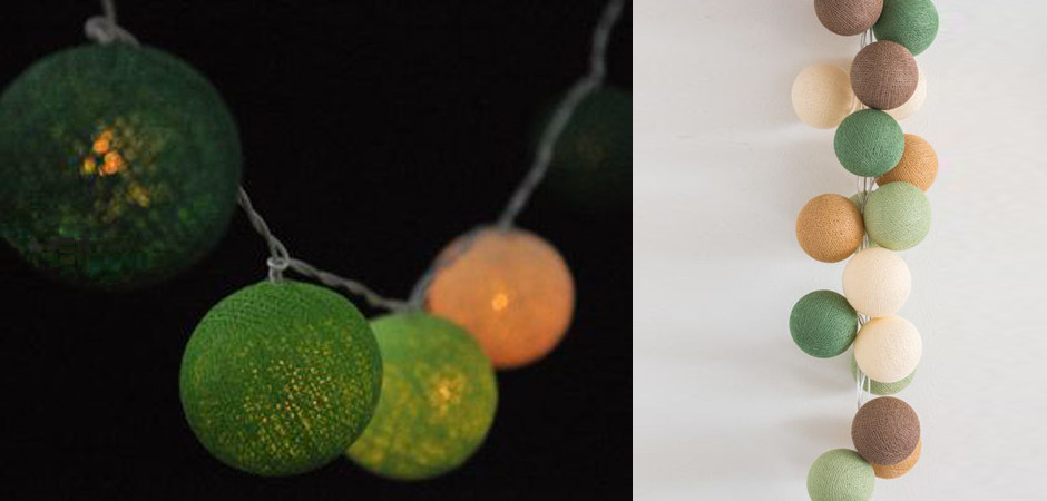 Гирлянда хлопковые фонарики Сotton Ball Forest Green