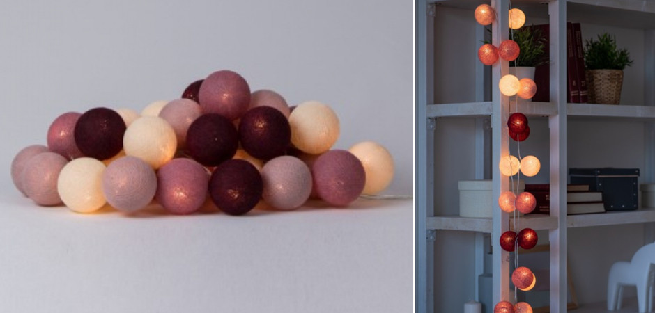 Гирлянда хлопковые фонарики Сotton Ball Rosegarden