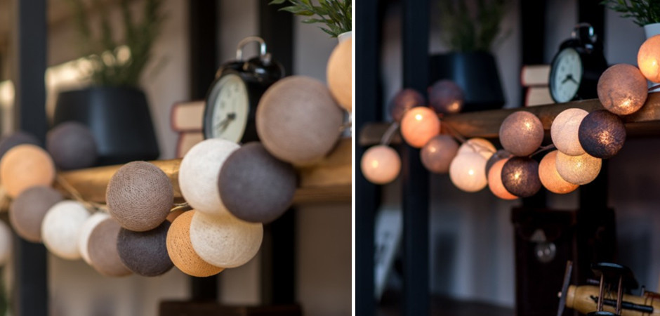 Гирлянда хлопковые фонарики Сotton Ball Clay