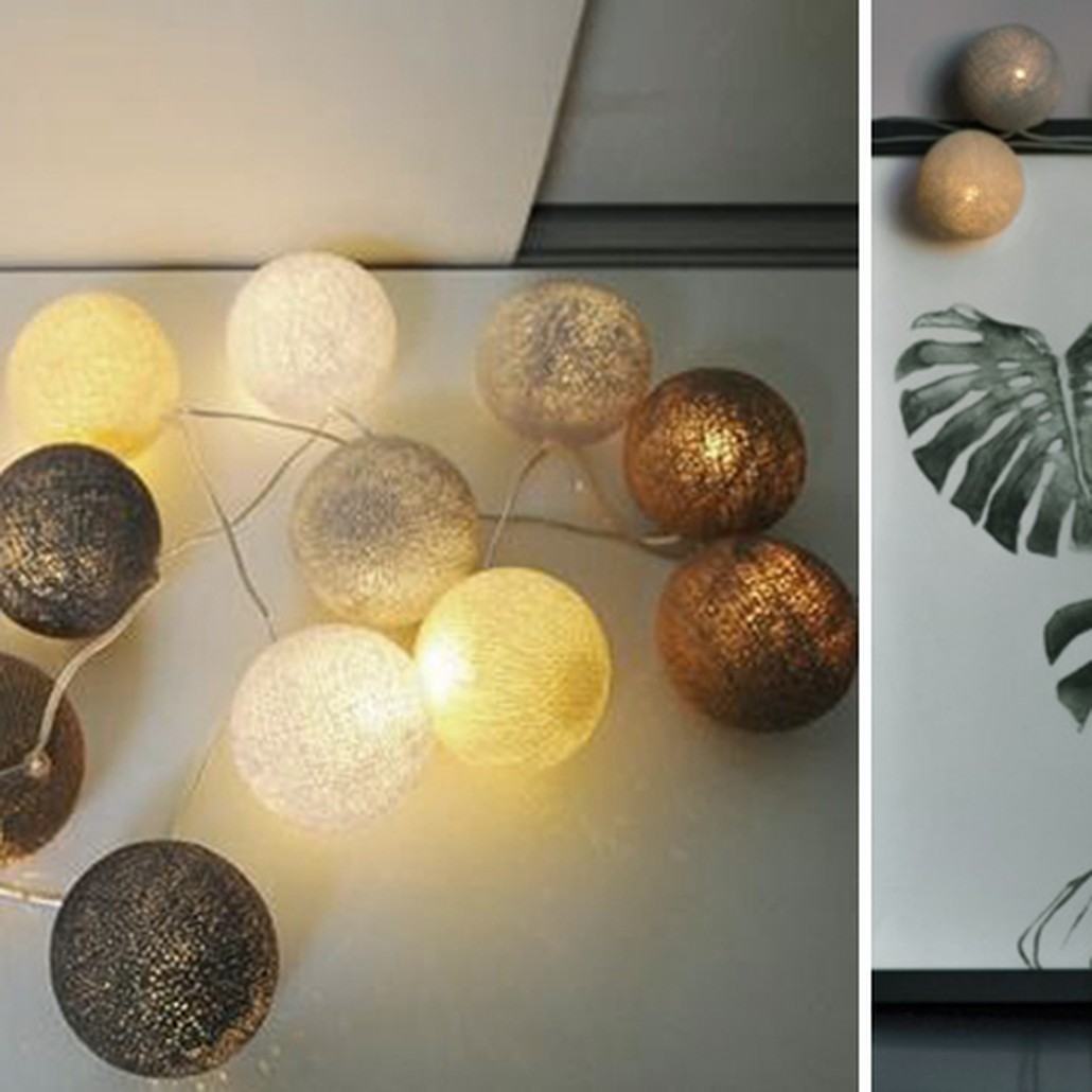 Гирлянда хлопковые фонарики Сotton Ball Sand-Grey
