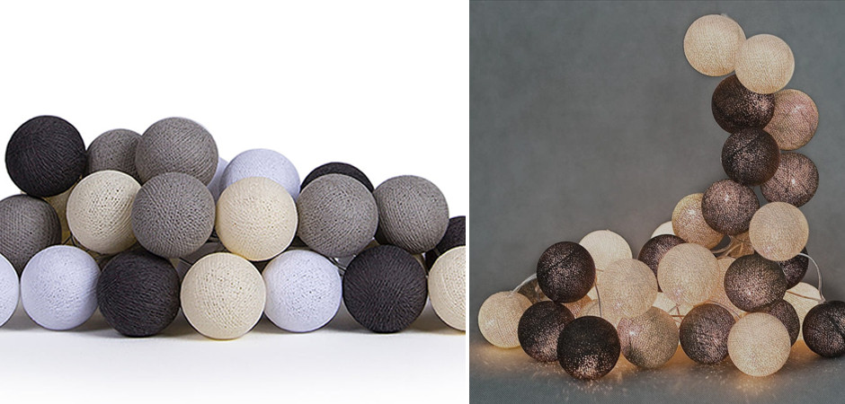 Гирлянда хлопковые фонарики Сotton Ball Taupe