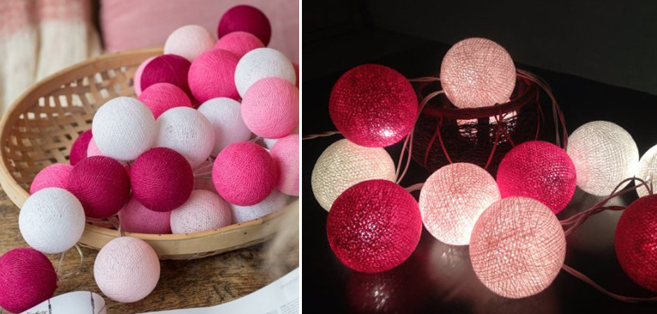 Гирлянда хлопковые фонарики Сotton Ball Pink