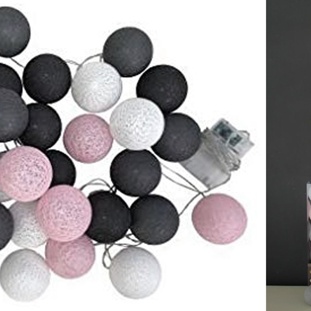 Гирлянда хлопковые фонарики Сotton Ball Pink-Grey