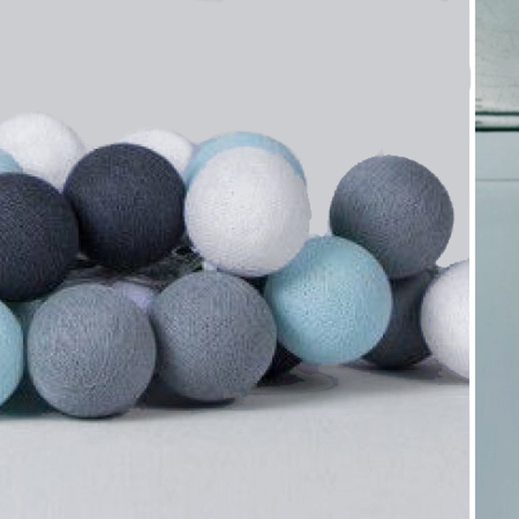 Гирлянда хлопковые фонарики Сotton Ball Aqua-Grey