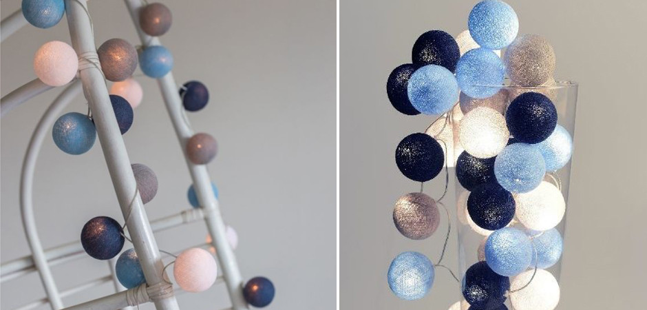 Гирлянда хлопковые фонарики Сotton Ball Sailor Blue