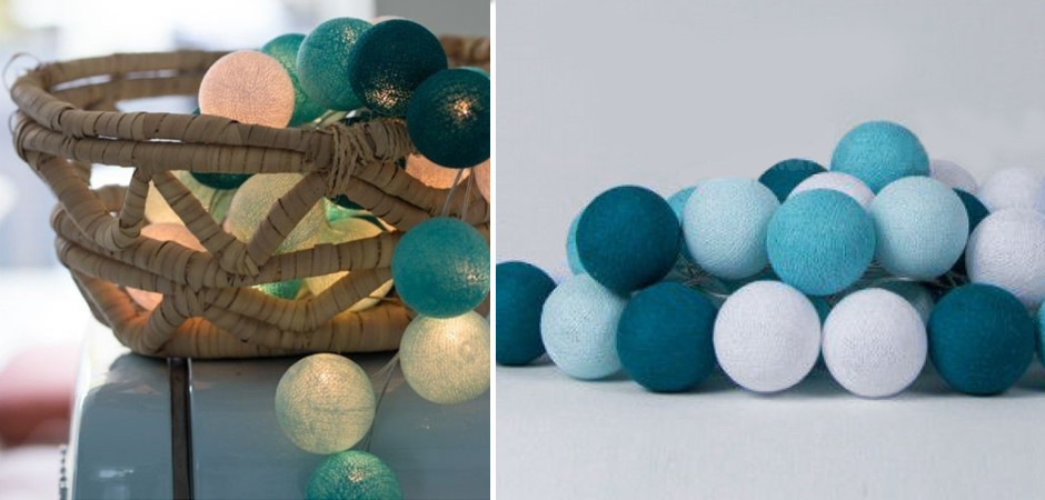 Гирлянда хлопковые фонарики Сotton Ball Aqua