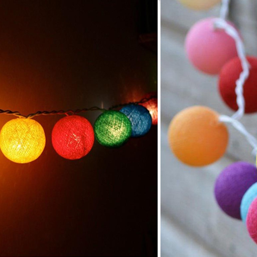 Гирлянда хлопковые фонарики Сotton Ball Rainbow
