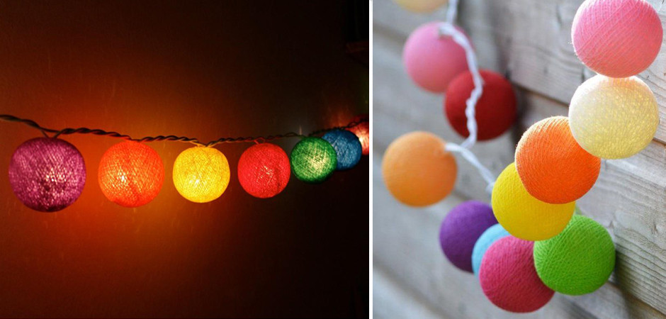 Гирлянда хлопковые фонарики Сotton Ball Rainbow