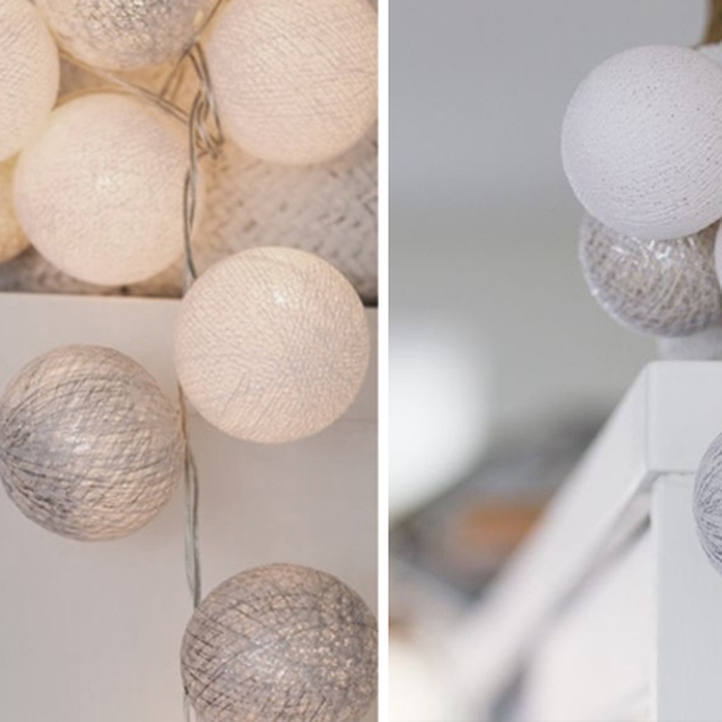 Гирлянда хлопковые фонарики Сotton Ball White-Silver