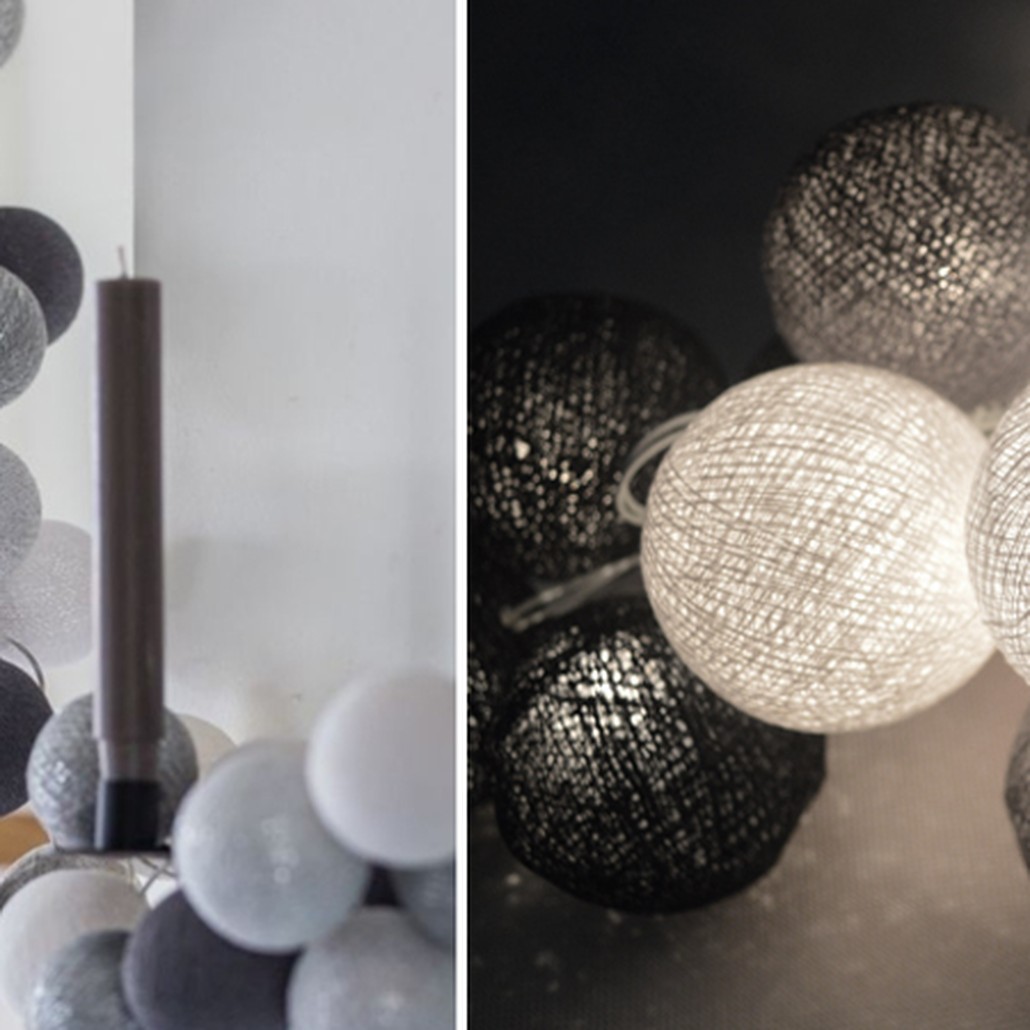 Гирлянда хлопковые фонарики Сotton Ball Silver Mix