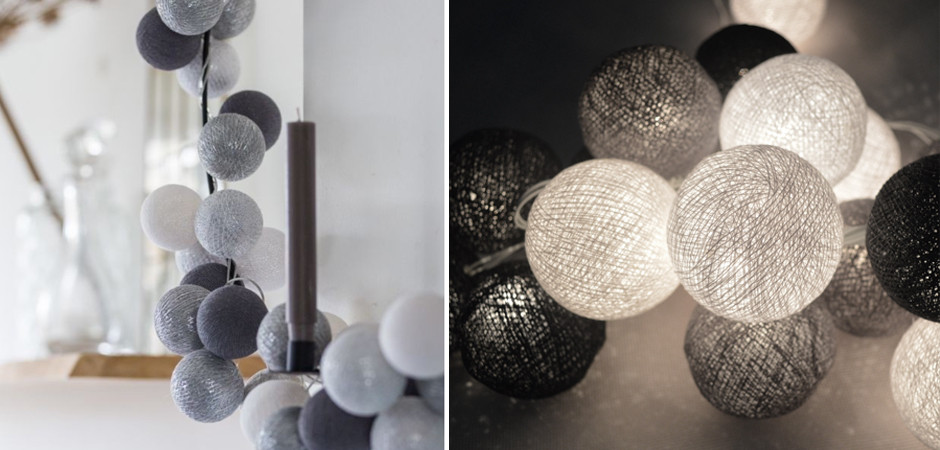 Гирлянда хлопковые фонарики Сotton Ball Silver Mix