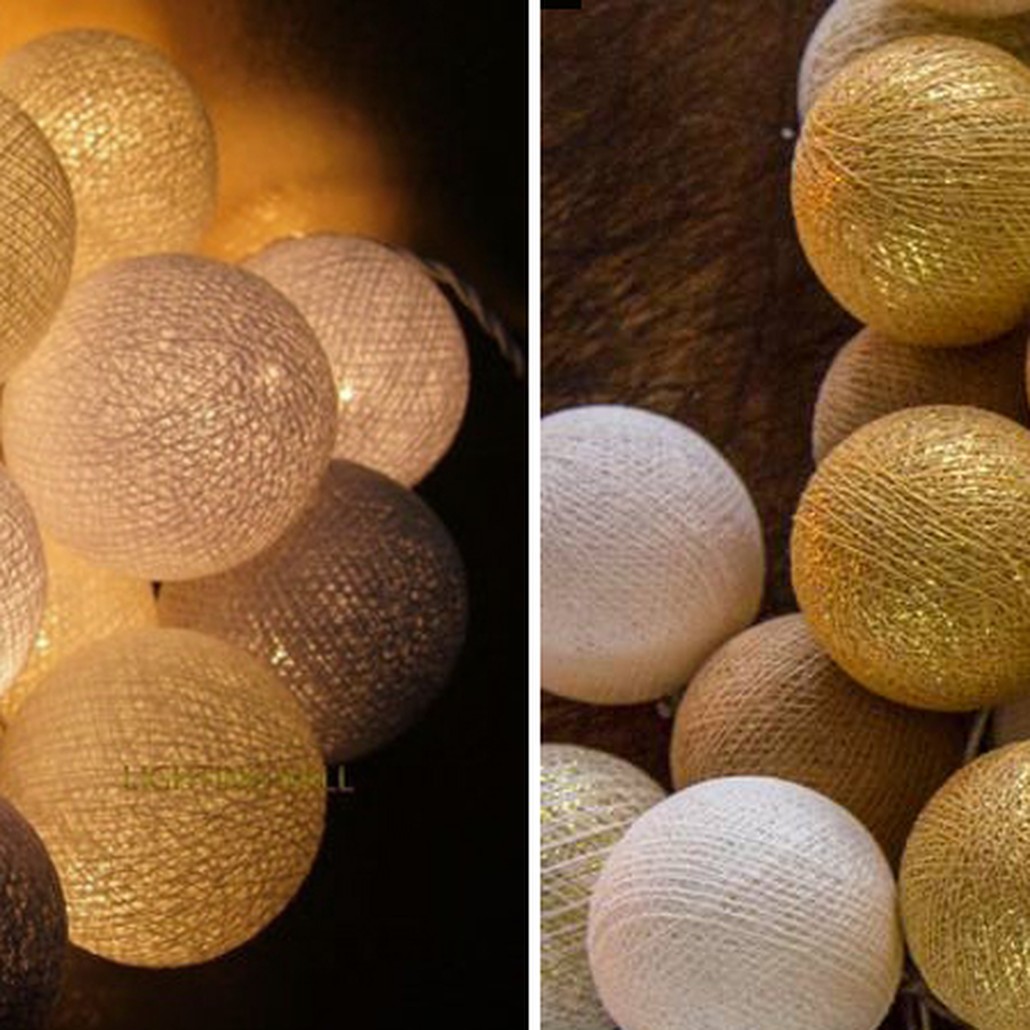 Гирлянда хлопковые фонарики Сotton Ball Gold Mix