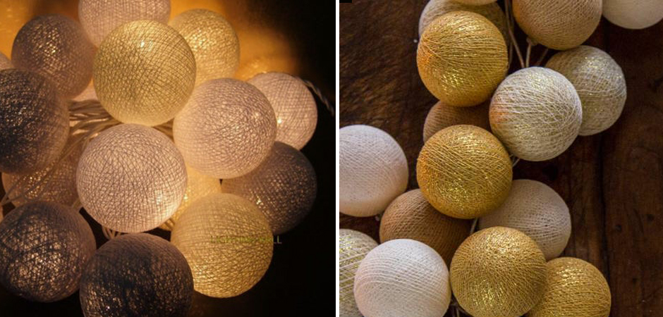 Гирлянда хлопковые фонарики Сotton Ball Gold Mix