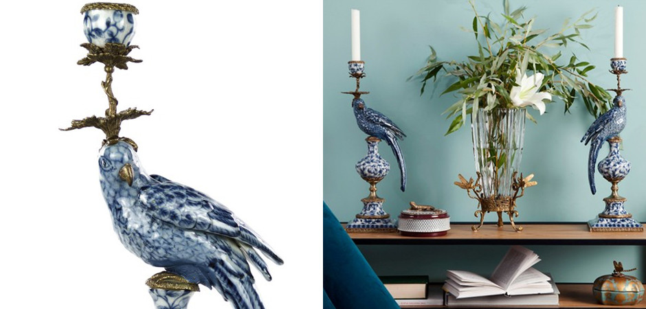 Подсвечник Blue and White Parrot
