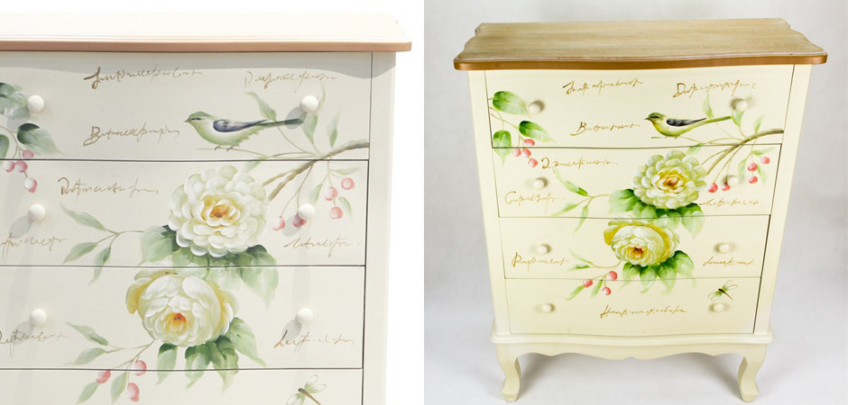 Комод прованс с изображением птицы и цветов Bird Among Flowers