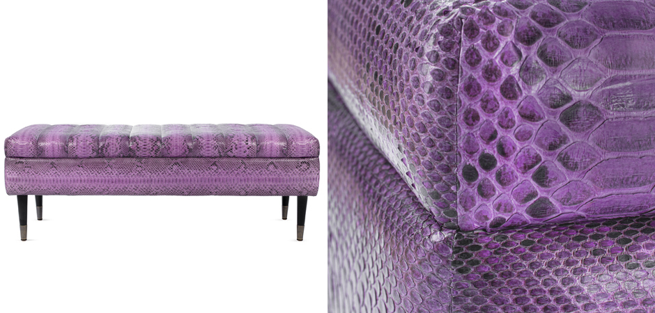 Пуф из натуральной кожи питона розовый цвет