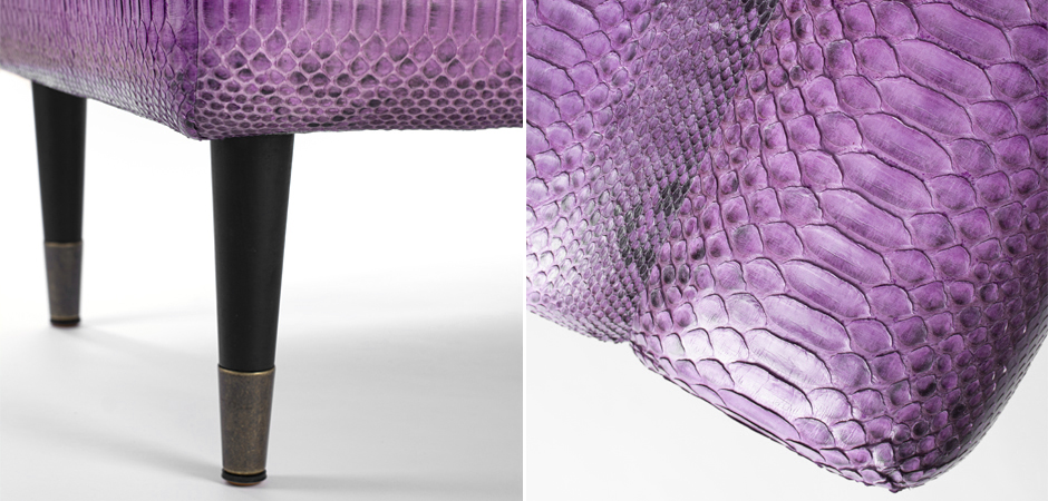 Пуф из натуральной кожи питона розовый цвет