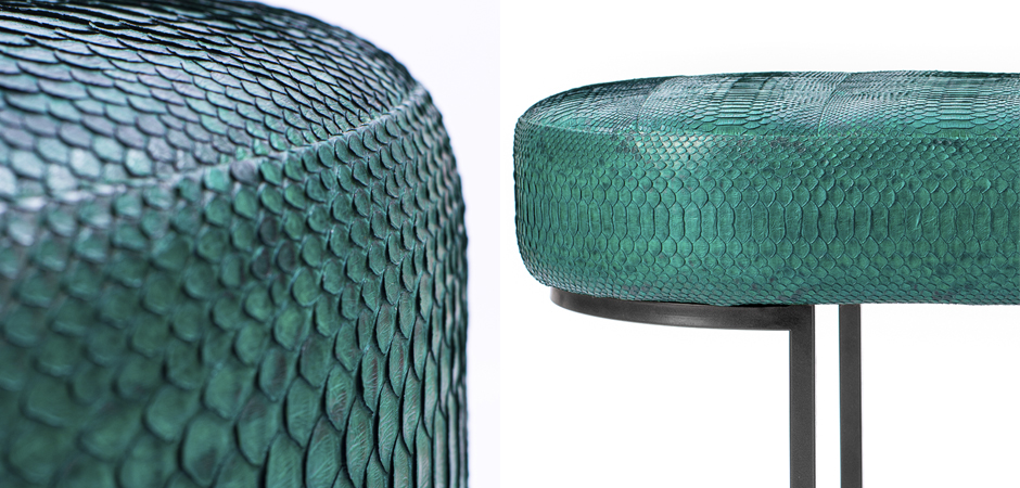 Пуф из натуральной кожи питона изумрудный цвет