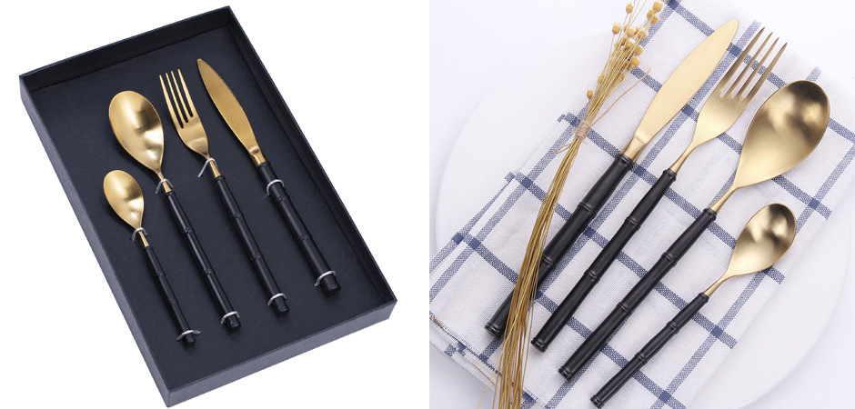 Столовые приборы Bamboo Gold and Black