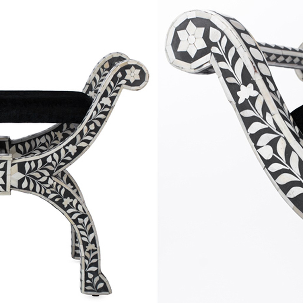 Табурет отделка кость черный BONE INLAY Jenny Stool