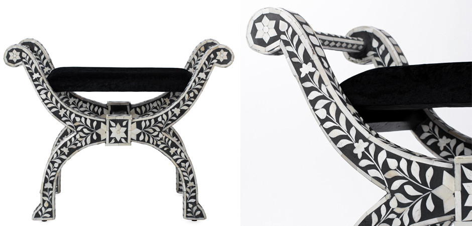 Табурет отделка кость черный BONE INLAY Jenny Stool