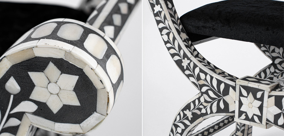 Табурет отделка кость черный BONE INLAY Jenny Stool