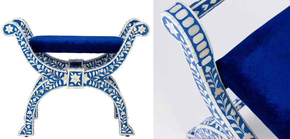 Табурет отделка кость голубой BONE INLAY Jenny Stool