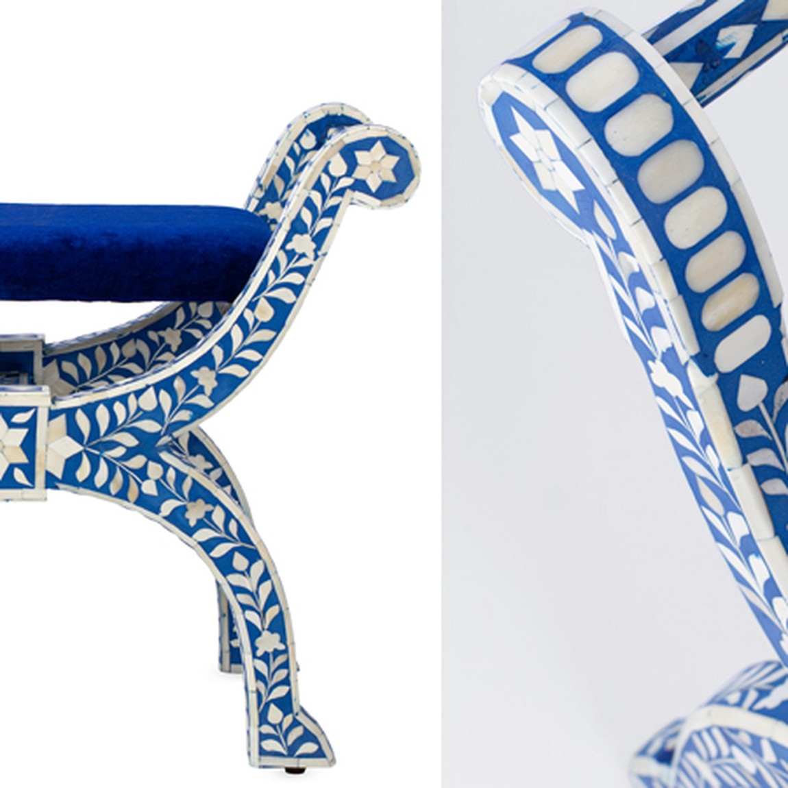 Табурет отделка кость голубой BONE INLAY Jenny Stool