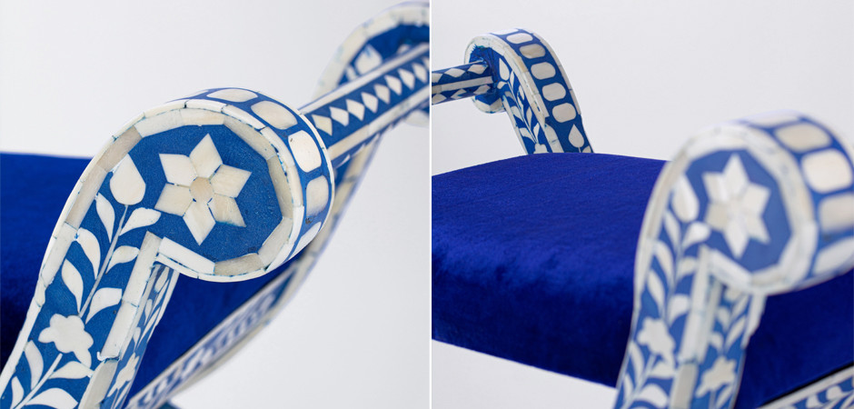 Табурет отделка кость голубой BONE INLAY Jenny Stool