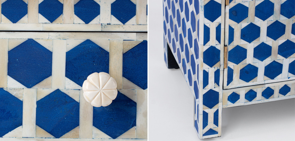 Тумба Midnight Blue Hexagon inlay cupboard 2 Drawer