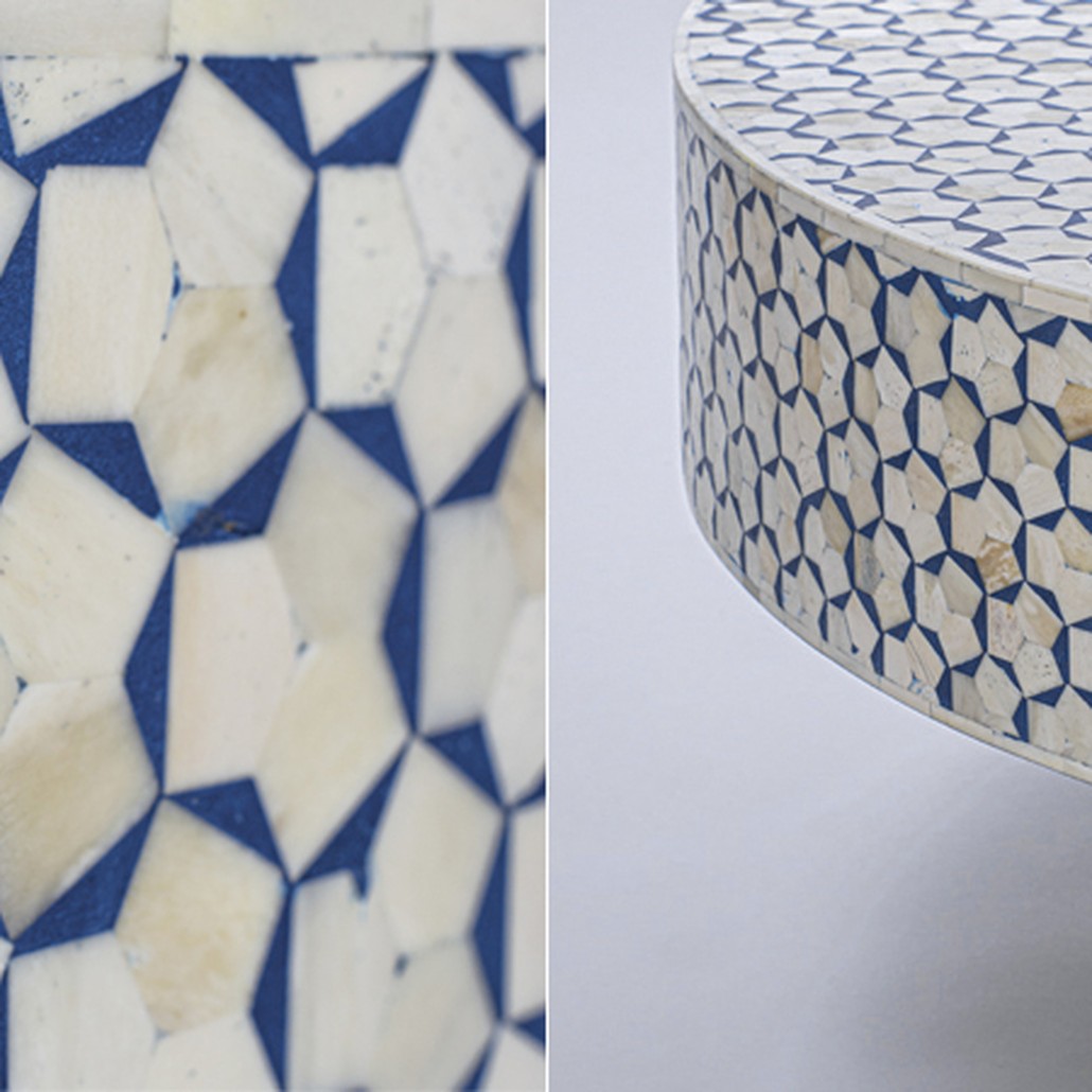 Стол голубой отделка кость BONE INLAY COFFEE TABLE