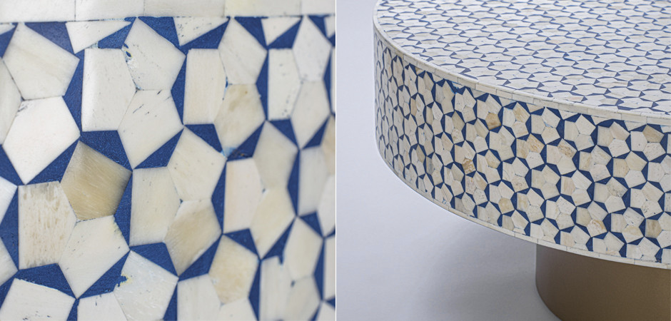 Стол голубой отделка кость BONE INLAY COFFEE TABLE