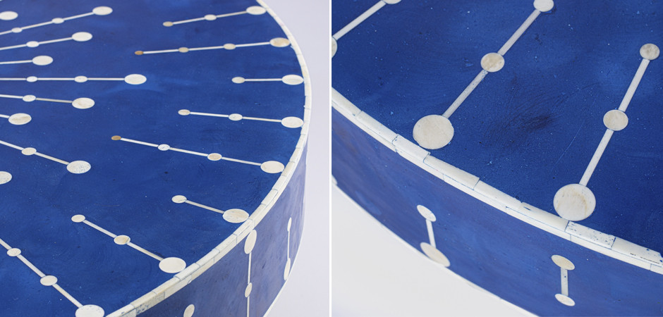Стол синий отделка кость Bone Inlaid Round Coffee Table