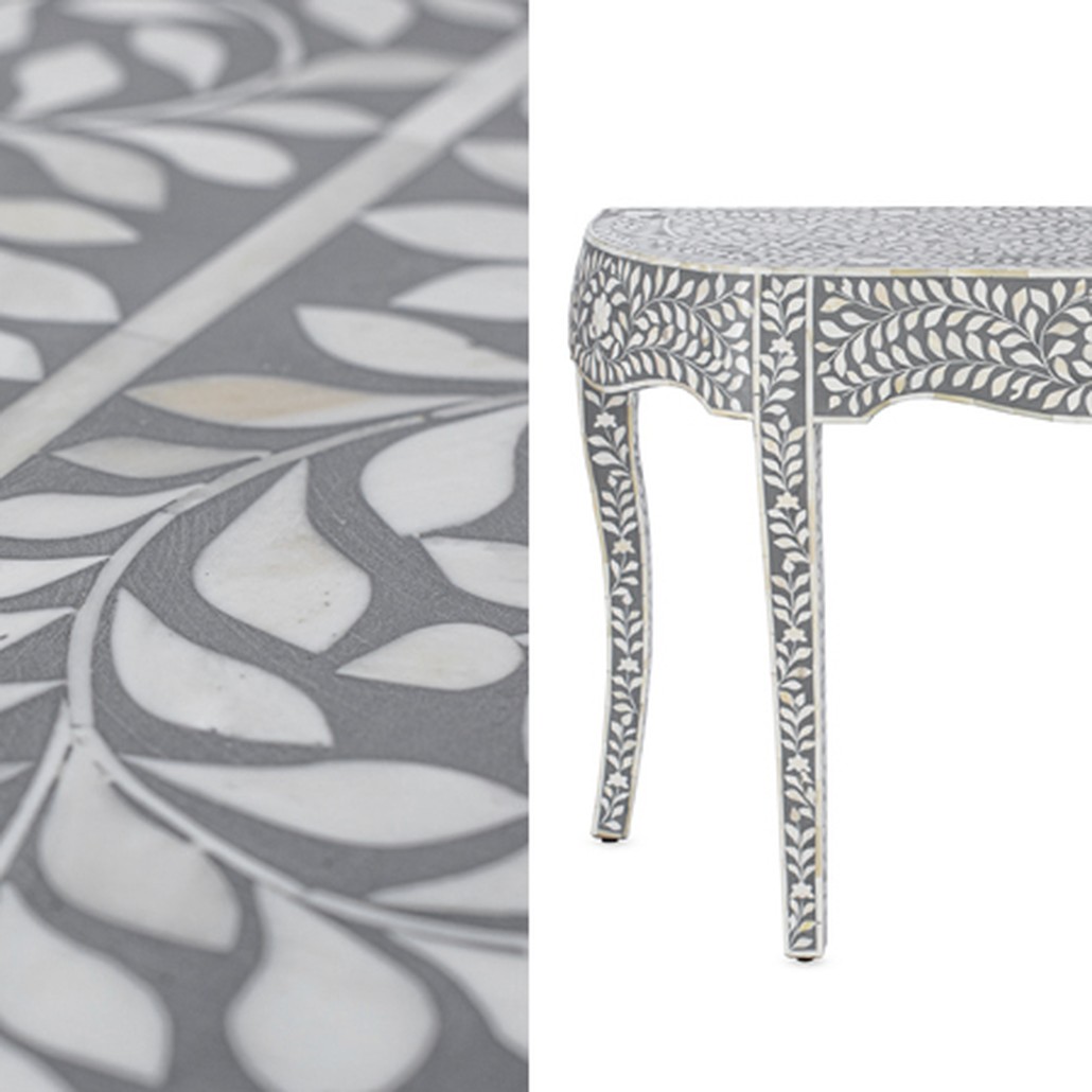 Консоль серый орнамент отделка кость BONE INLAY CONSOL TABLE