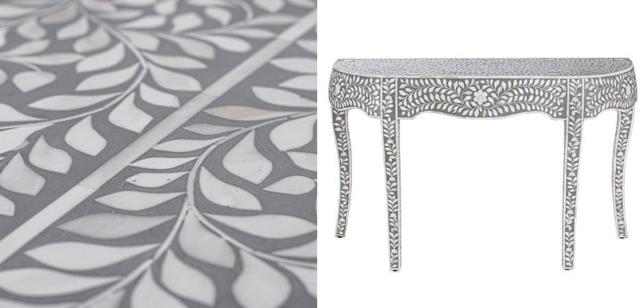 Консоль серый орнамент отделка кость BONE INLAY CONSOL TABLE