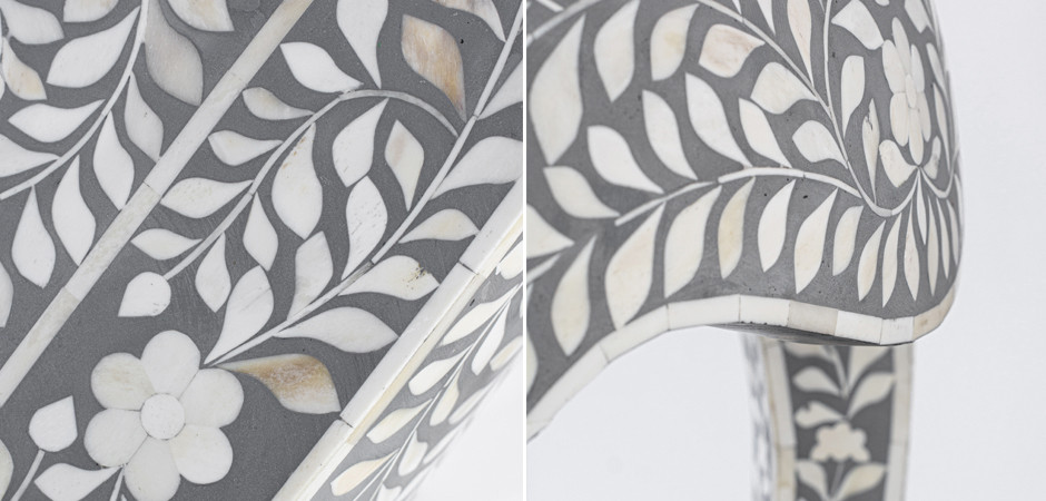 Консоль серый орнамент отделка кость BONE INLAY CONSOL TABLE