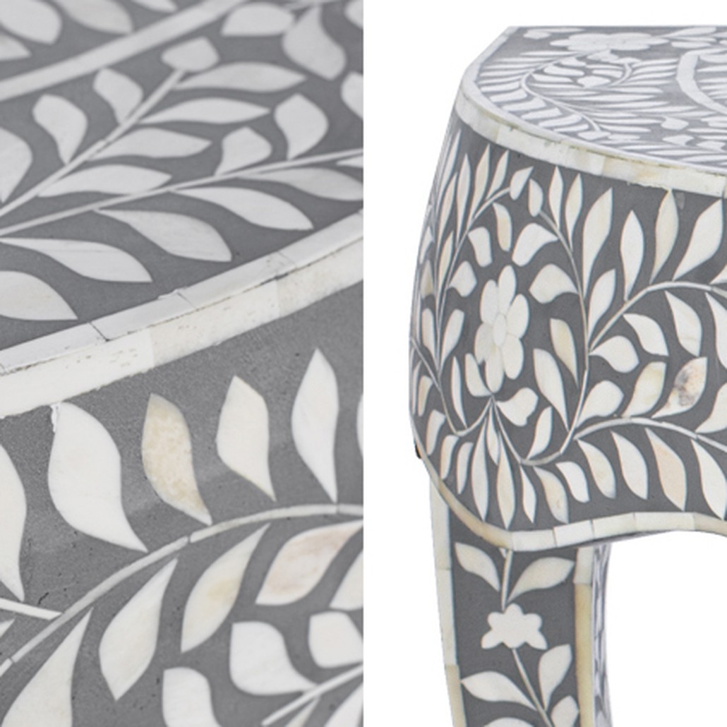 Консоль серый орнамент отделка кость BONE INLAY CONSOL TABLE