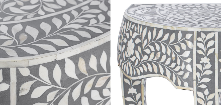 Консоль серый орнамент отделка кость BONE INLAY CONSOL TABLE
