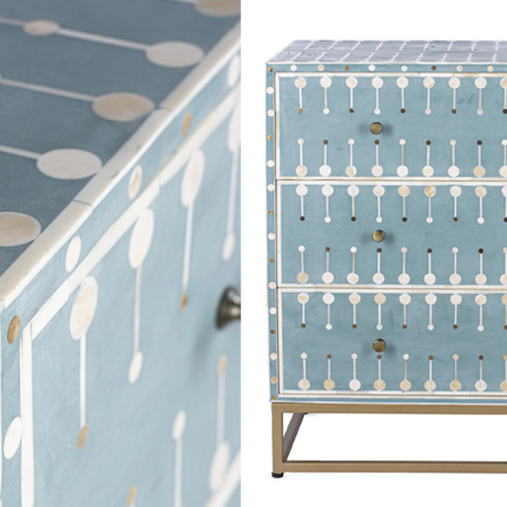 Комод голубой кость BONE INLAY 3 DRAWER