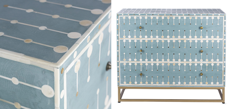 Комод голубой кость BONE INLAY 3 DRAWER