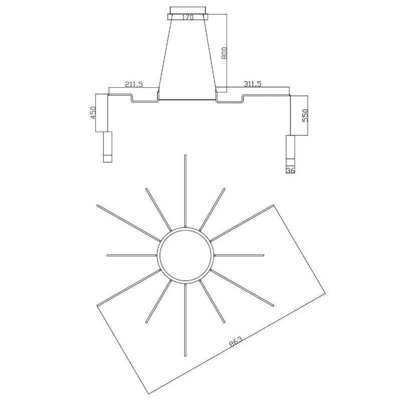 Wireflow LED Black Suspension lam 12 патронов