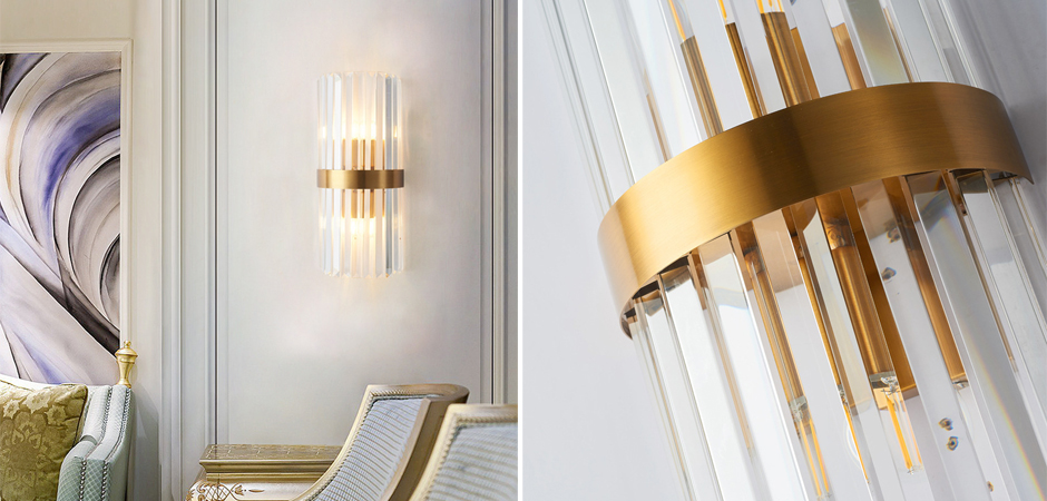 Бра Odeon Clear Glass Gold metal Wall Lamp