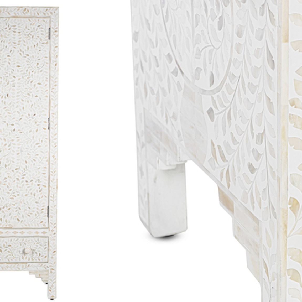 Шкаф белый узор отделка кость White Bone Inlay Almirah Cupboard 1 DRAWER