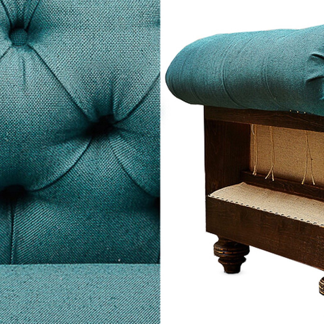 Диван Deconstructed Chesterfield Sofa triple turquoise Linen